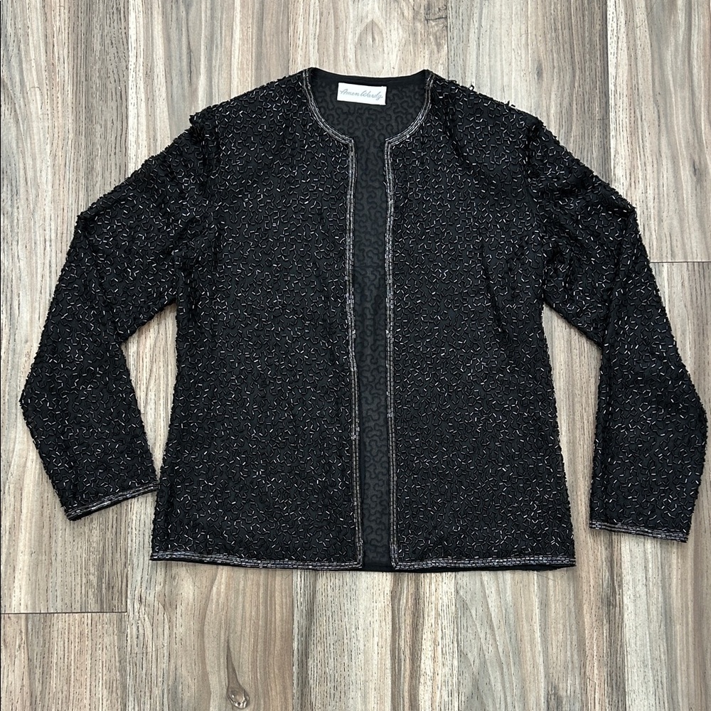 Vintage Amen Wardy Black Beaded Open Front Jacket